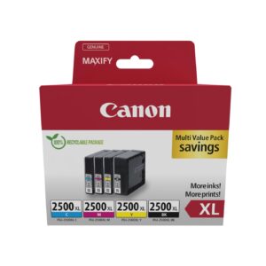 Canon PGI-2500 XL C M Y BK Pack of 4 cartridges Yield (Black Cyan Magenta Yellow XL) Genuine (Recycled Cardboard Multipack)