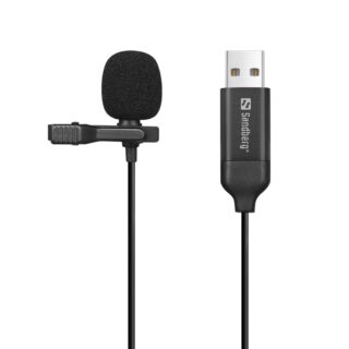 Sandberg Streamer USB Clip Microphone Omnidirectional Lapel Lavalier Clip-On for Computer Laptop USB-A Plug & Play Streaming Online Meetings Gaming Video Recording