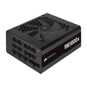 Corsair RM1000x 80 PLUS Gold Fully Modular ATX 1000 Watt Power Supply (135 mm Magnetic Levitation Fan Wide Compatibility Reliabile Japanese Capacitors Extremely Fast Wake-from-Sleep) UK - Black