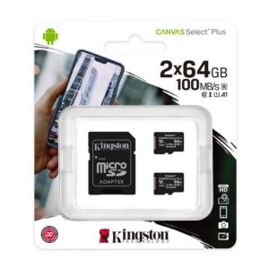 Kingston Canvas Select Plus microSD Card SDCS2/64 GB-2P1A Class 10 (2 x cards SD Adapter Included)