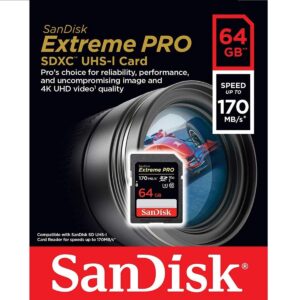 SanDisk Extreme PRO 64GB SDXC Memory Card up to 170MB/s UHS-1 Class 10 U3 V30 Black