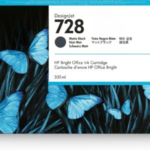 HP 728 F9J68A Matte Black 300-ml Genuine Ink Cartridge High Capacity with Original for DesignJet T730 and T830 Large Format Plotter Printers 729 Printhead