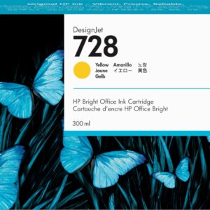 HP 728 F9K15A Yellow 300-ml Genuine Ink Cartridge High Capacity with Original for DesignJet T730 and T830 Large Format Plotter Printers 729 Printhead