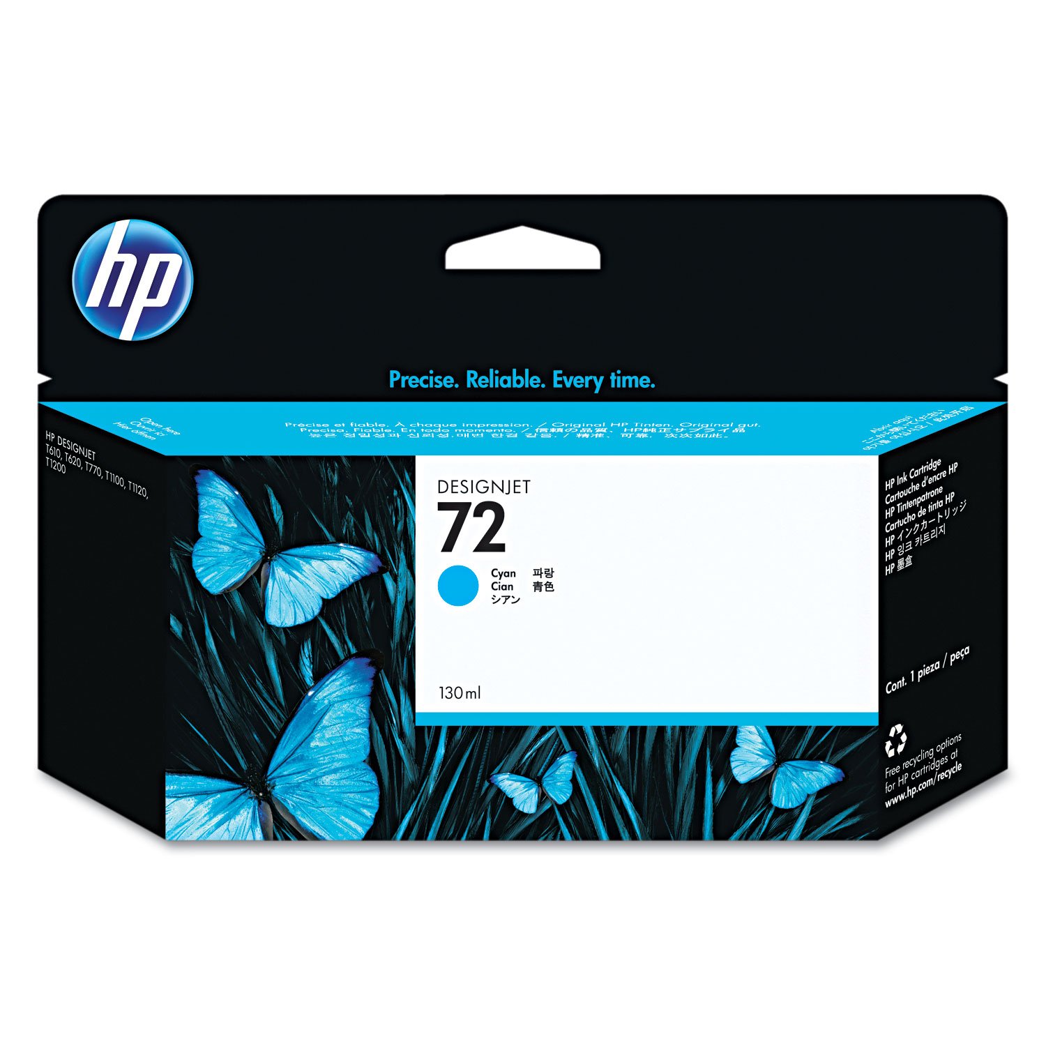 HP 72 C9371A Cyan 130-ml Genuine DesignJet Ink Cartridge with for T2300 eMFP T1300 T1200 T1120 T1100 MFP T795 T790 T770 T620 T610 & T600 Large Format Plotter Printers