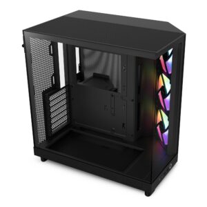 NZXT H6 Flow RGB CC-H61FB-R1 Compact Dual-Chamber Mid-Tower Airflow Case Includes 3 x 120mm Fans Panoramic Glass Panels High-Performance Cable Management Black