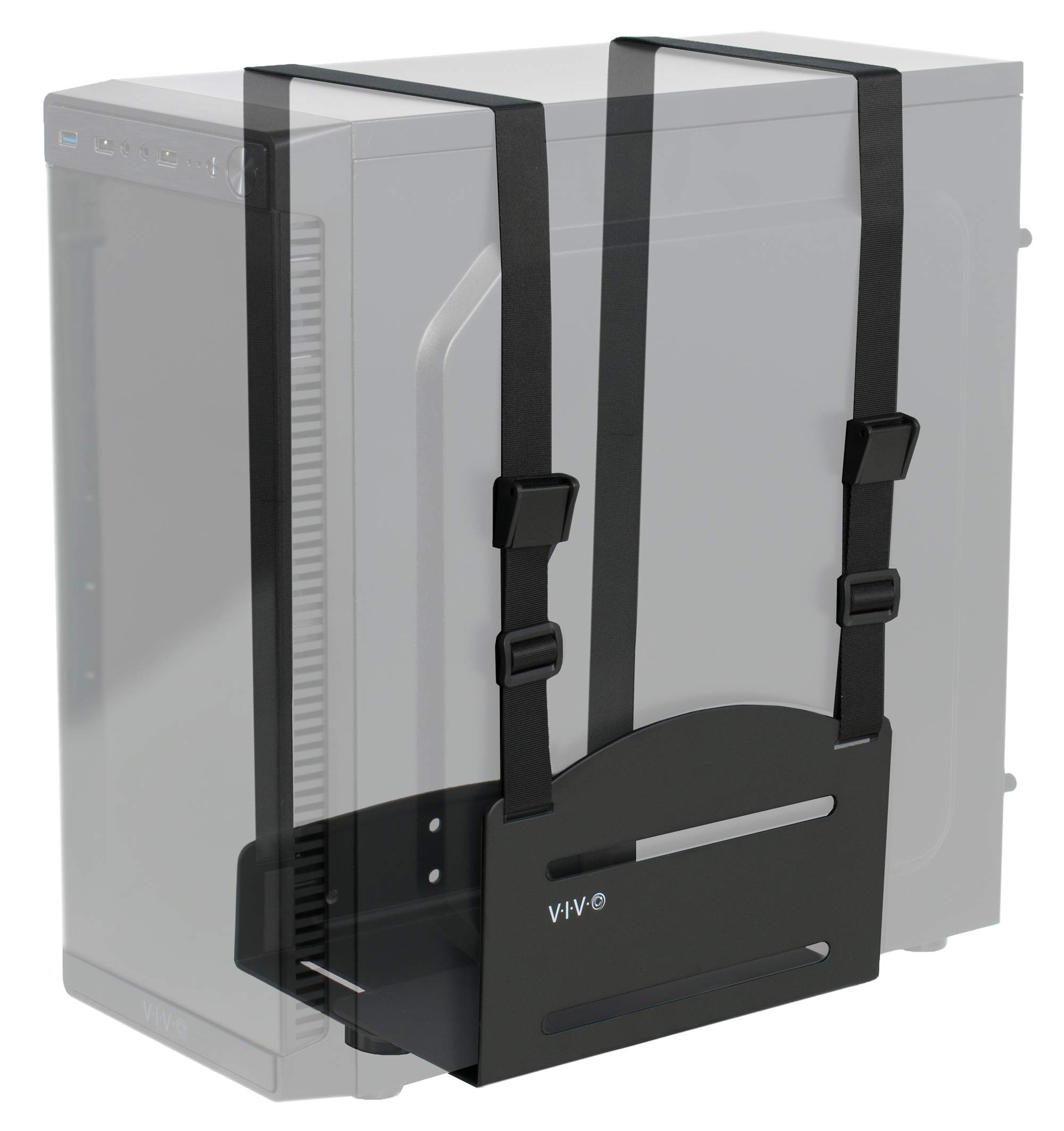 VIVO Universal PC Wall Mount Adjustable Steel Bracket Computer Case Open Frame CPU Strap Holder Black MOUNT-PC03V