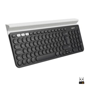 Logitech K780 Multi-Device Wireless Keyboard for Windows Apple android or Chrome 24GHz and Bluetooth Quiet PC/Mac/Laptop/Smartphone/Tablet QWERTY UK Layout - Dark Grey/White