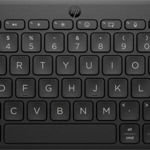 HP 350 Compact Bluetooth Keyboard Connect up to 3 devices via 52 Multi-OS with SMART shortcuts dictation and emoji keys 2 years battery made from 60 recycled materials Black