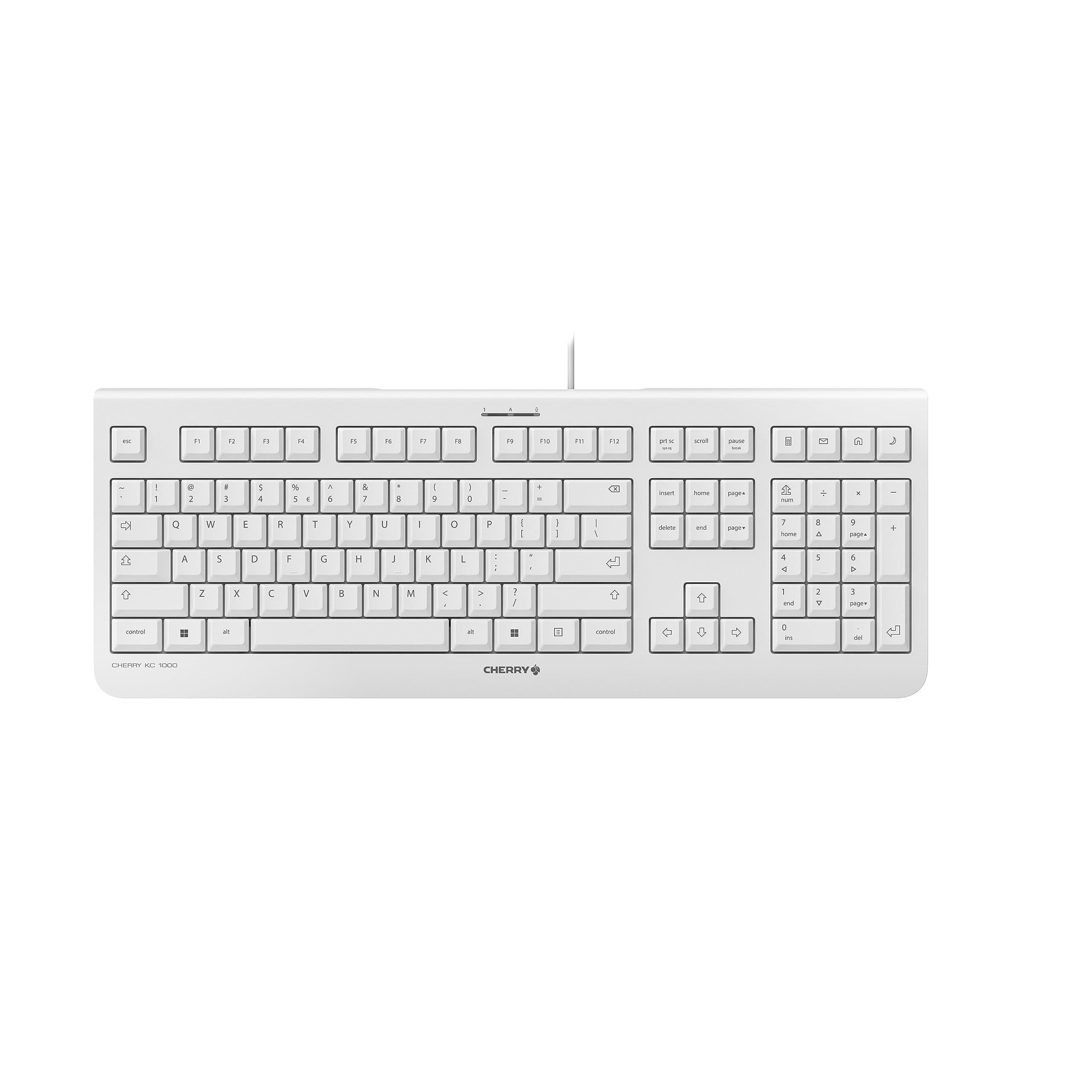 CHERRY KC 1000 Wired Keyboard EU Layout (QWERTY) Plug & Play via USB Port Flat Design Whisper-Quiet Keystrokes White/Grey