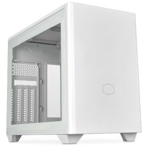 Cooler Master MasterBox NR200P V2 White Mini ITX Computer Case - Glass Side Panel Vertical GPU Layout PCIe 40 x16 Riser Cable Tool-Free 360 Degree Access 120mm PWM Fan USB 32 Gen 2x2 Type-C