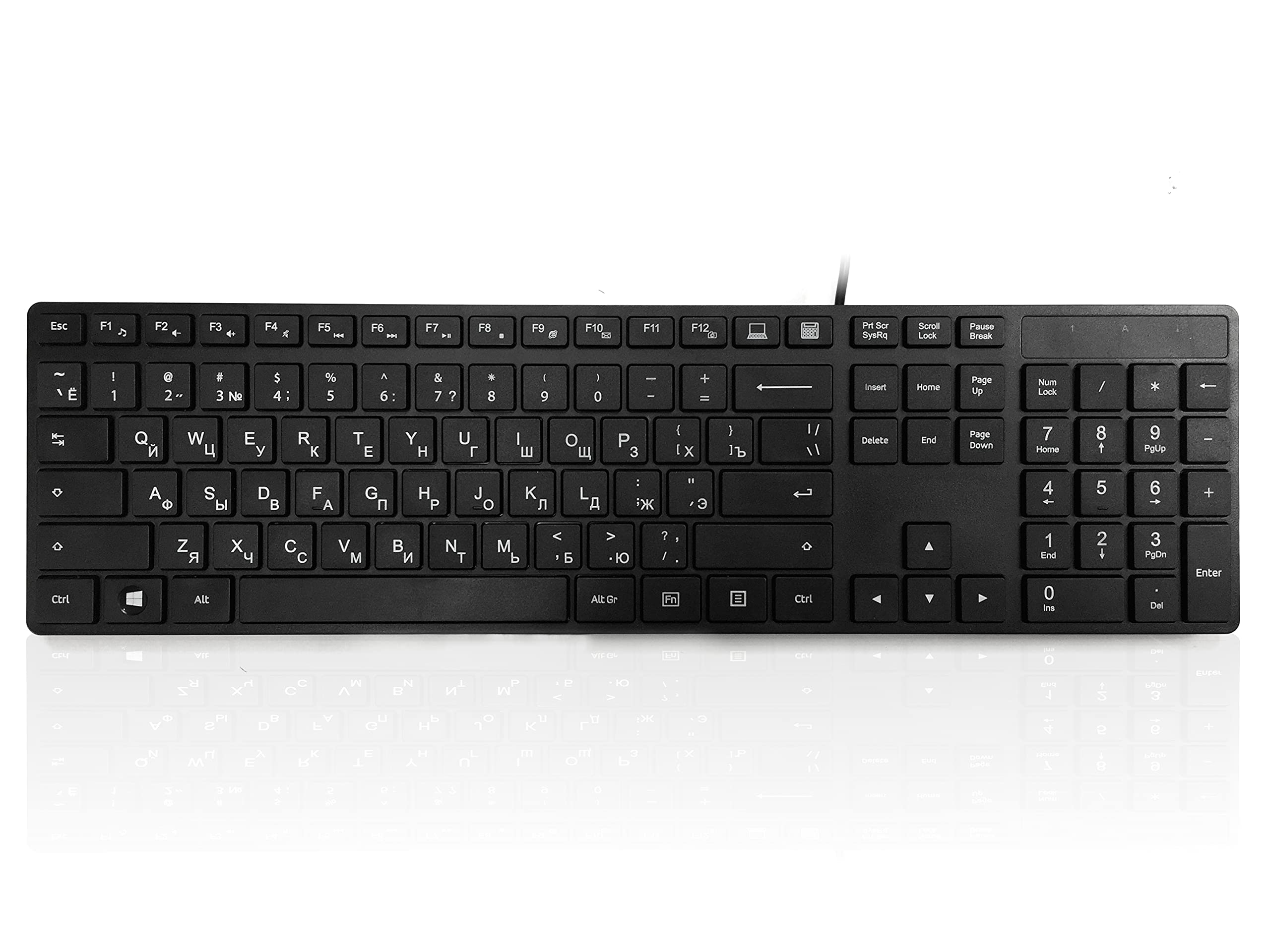 Accuratus 301 - Cyrillic Russian USB Full Size Super Slim Multimedia Keyboard with Square Modern Keys Black