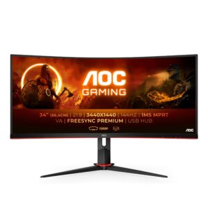 AOC Gaming CU34G2X - 34 inch WQHD Curved Monitor 144Hz 1ms MPRT VA AMD FreeSync Height Adjust USB Hub (3440x1440@ 300 cd/m HDMI/DP/USB 30)