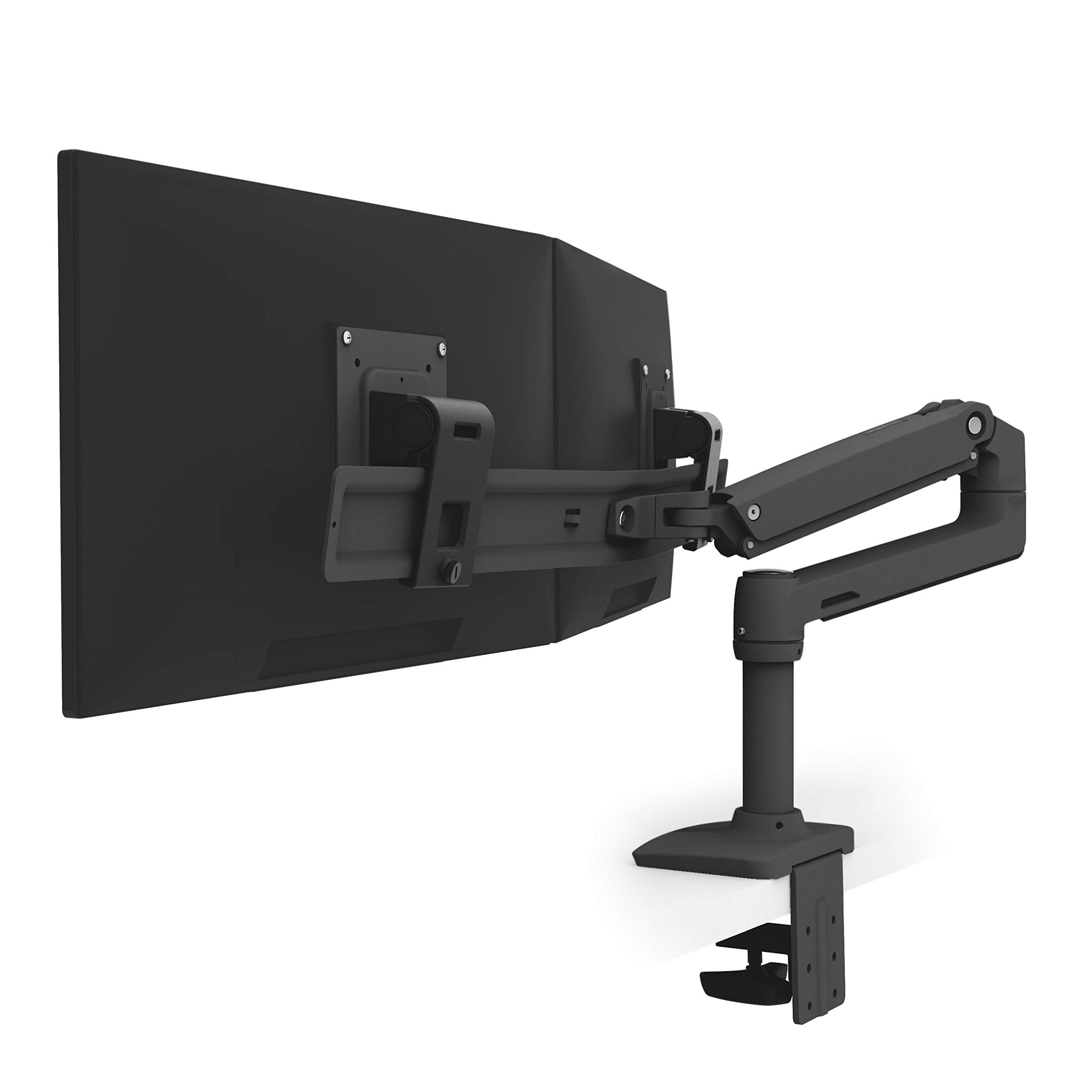 Ergotron LX - Mounting kit (articulating arm 2 pivots dual displays bow base 2-piece desk clamp 8" pole extension) for LCD direct matte black screen size: up to 25"