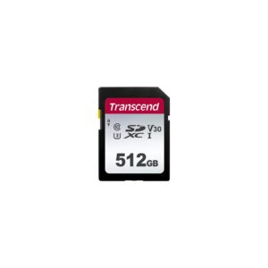 Transcend 512GB SDXC 300S Memory Card UHS- I C10 U3 V30 4K Full HD Up to 95/40 MB/s (Ideal for Digital Cameras) TS512GSDC300S