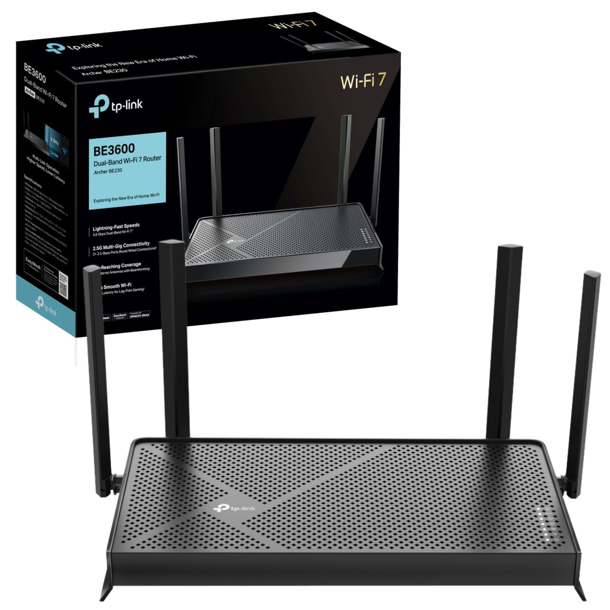 TP-Link BE3600 Dual-Band Wi-Fi 7 Router Lightning-Fast Speeds 25G Multi-Gig Connectivity Far-Reaching Coverage Ultra Smooth EasyMesh-Compatible HomeShield (Archer BE230)
