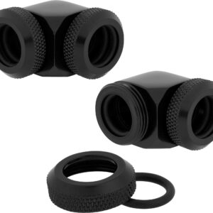 Corsair Hydro X Series XF Hardline 90 Degree 12 mm OD Fittings Twin Pack (Solid Brass Durability Quality Finish Double O-Ring Compression Design Easy Diameter Tubing Fitting) Black