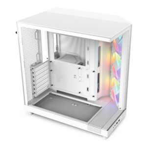 NZXT H6 Flow RGB CC-H61FW-R1 Compact Dual-Chamber Mid-Tower Airflow Case Includes 3 x 120mm Fans Panoramic Glass Panels High-Performance Cable Management White