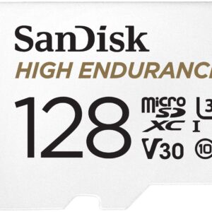 SanDisk 128GB High Endurance microSDXC card for IP cams & dash + SD adapter up to 10000 Hours Full HD / 4K videos 100 MB/s UHS-I Class 10 U3 V30