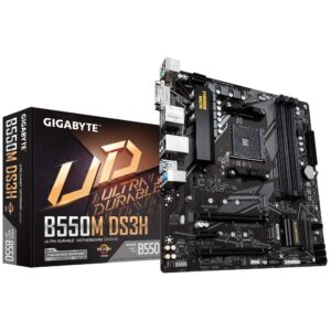 Gigabyte B550M DS3H Motherboard - Supports AMD Ryzen 5000 Series AM4 CPUs 5+3 Phases Pure Digital VRM up to 4733MHz DDR4 (OC) 2xPCIe 30 M2 GbE LAN USB 32 Gen1