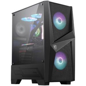 MSI MAG FORGE 100R Mid Tower Gaming Computer Case (Black 2x 120mm ARGB PWM Fan 1x 1-6 Hub Tempered Glass Center ATX mATX mini-ITX)