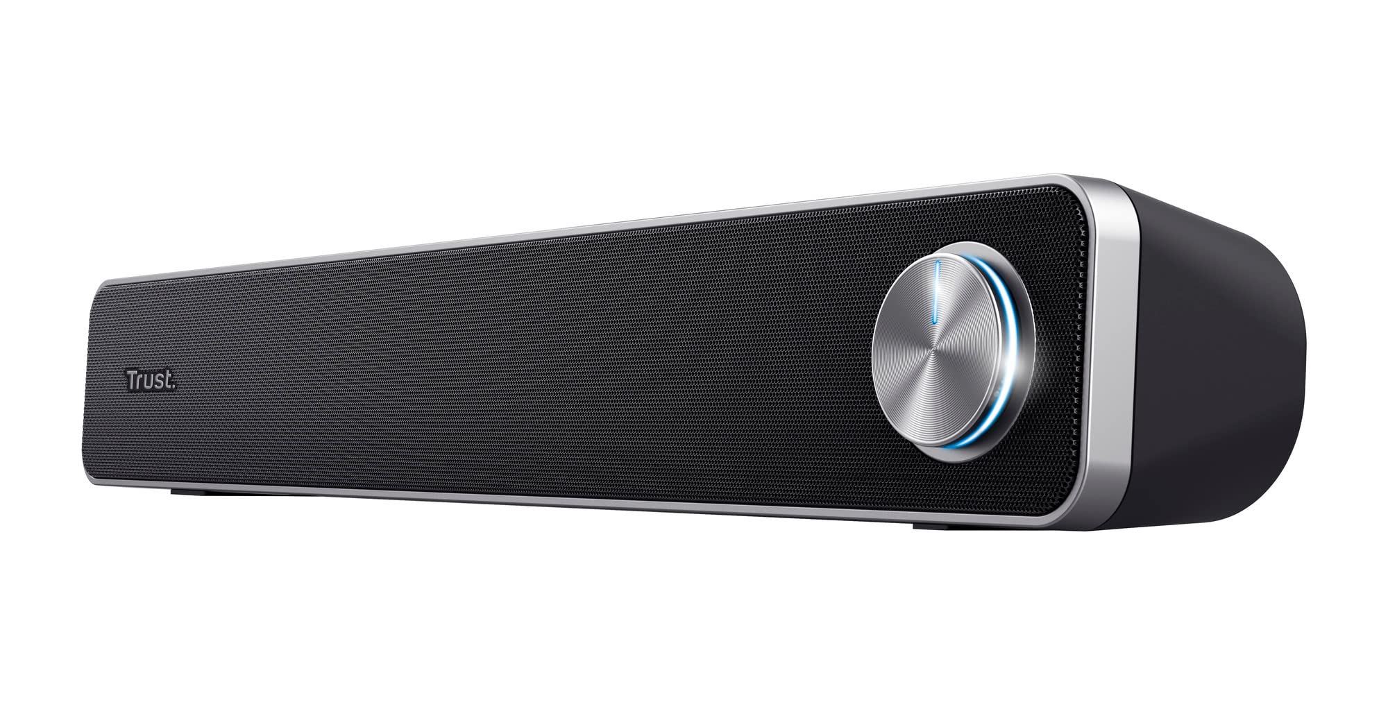 Trust Arys PC Soundbar Speaker for Computer and Laptop 12 W USB Sound System Metal Grill Illuminated Volume Control Bar Mac - Black