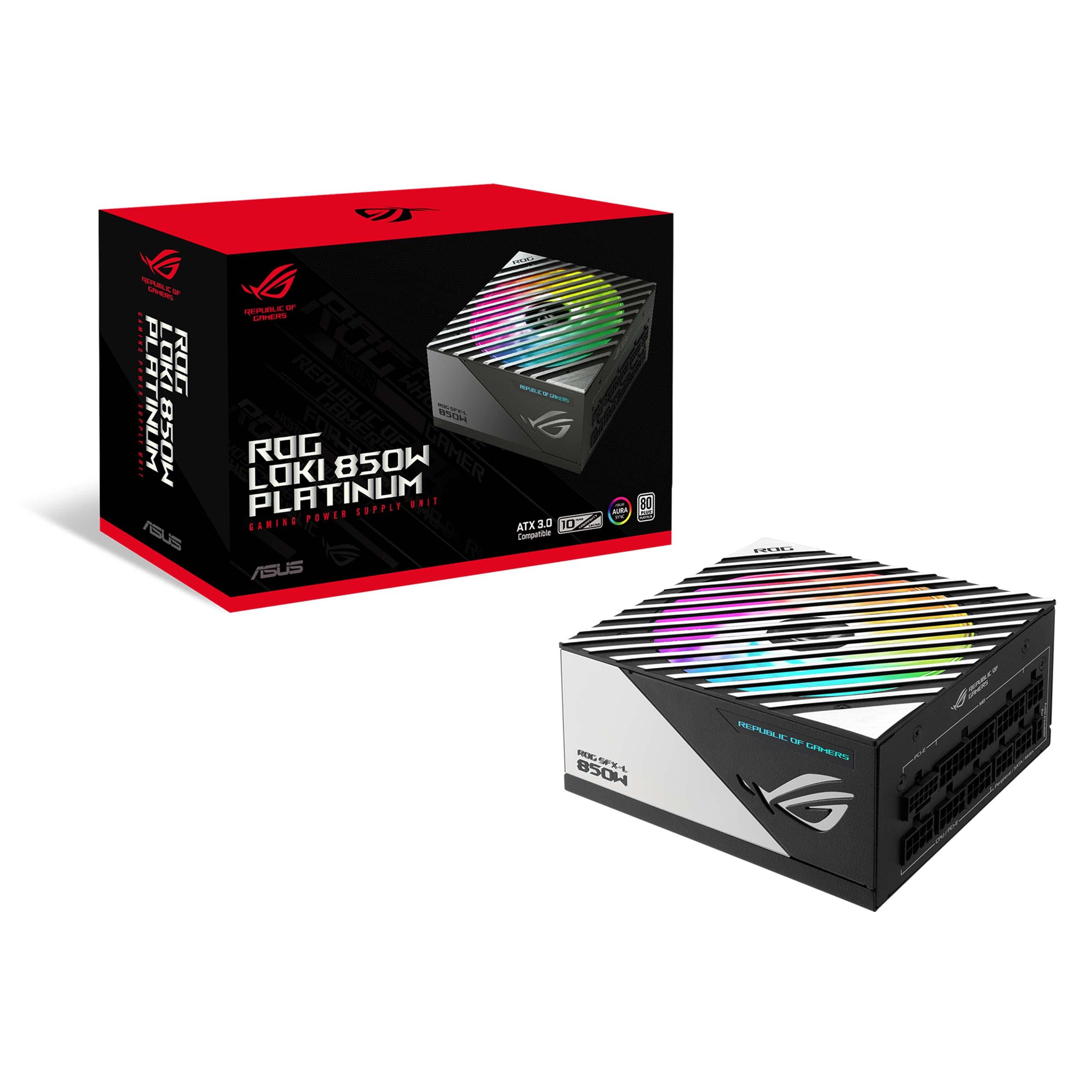 ASUS 850W ROG LOKI SFX-L Platinum PSU Small Form Factor Fully Modular 80+ 0dB Fan Button RGB ATX-to- SFX Bracket 10 Year Warranty