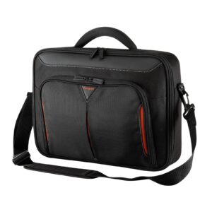 Targus Laptop Bag Fits Laptops up to 18" Classic Clamshell Design Re-enforced Case with Shoulder Strap and Padded Handle - Black/Red (CN418EU)