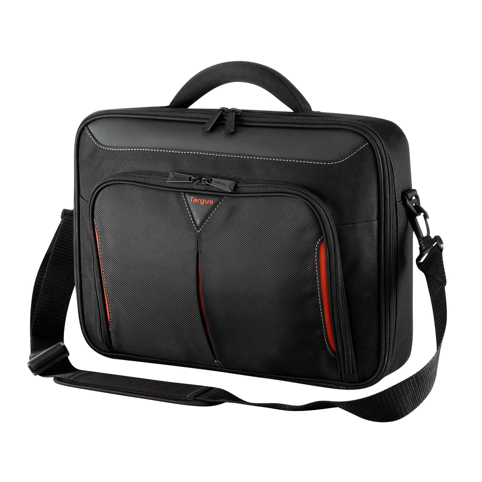 Targus Laptop Bag Fits Laptops up to 18" Classic Clamshell Design Re-enforced Case with Shoulder Strap and Padded Handle - Black/Red (CN418EU)