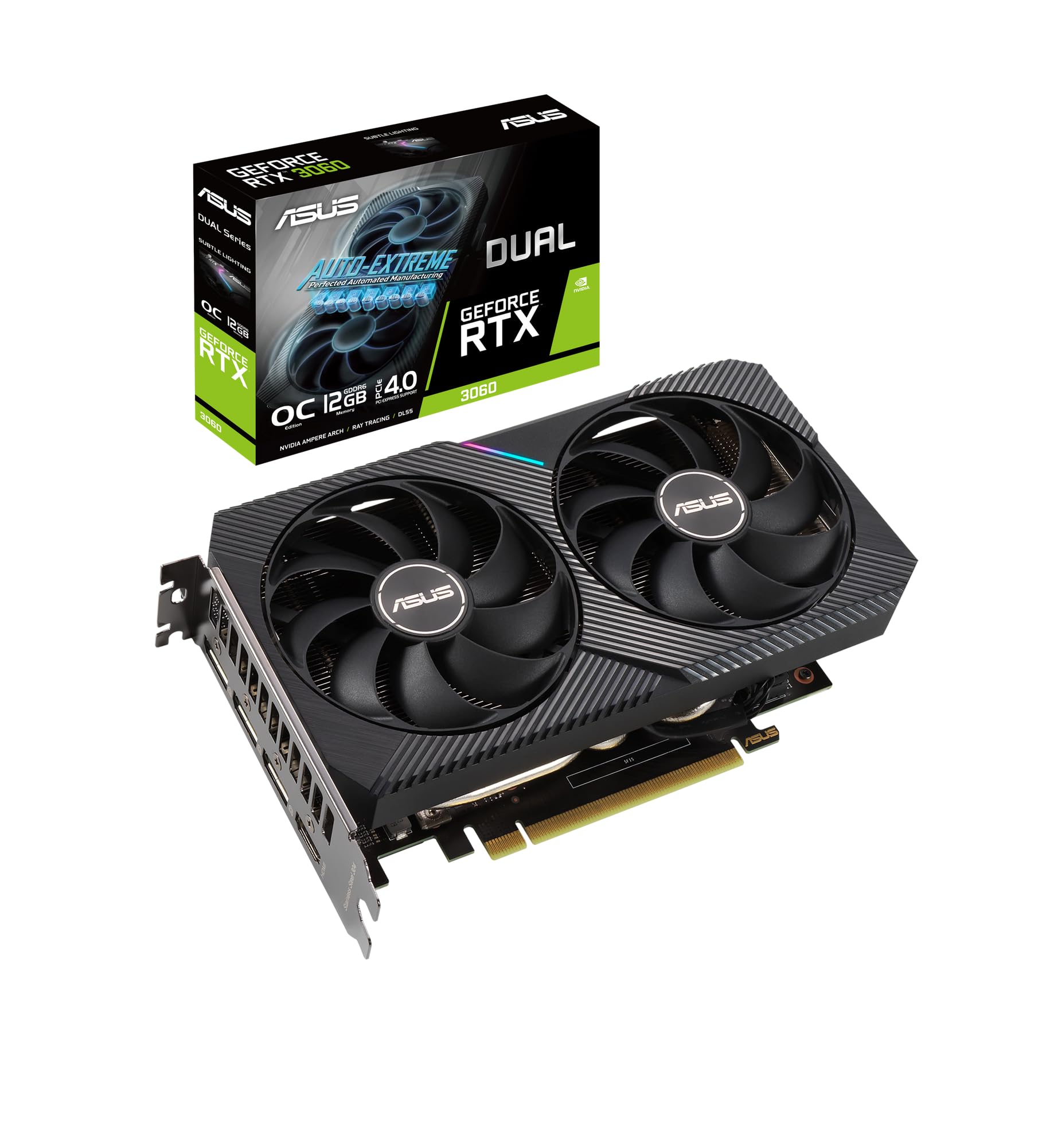 ASUS GeForce RTX 3060 12G DUAL V2 OC Gaming Graphics Card - 1867MHz Boost Clock GDDR6 PCIe Gen 4 DLSS 2 1x DP v14a 1 x HDMI 21 DVI-D (Supports 4K)