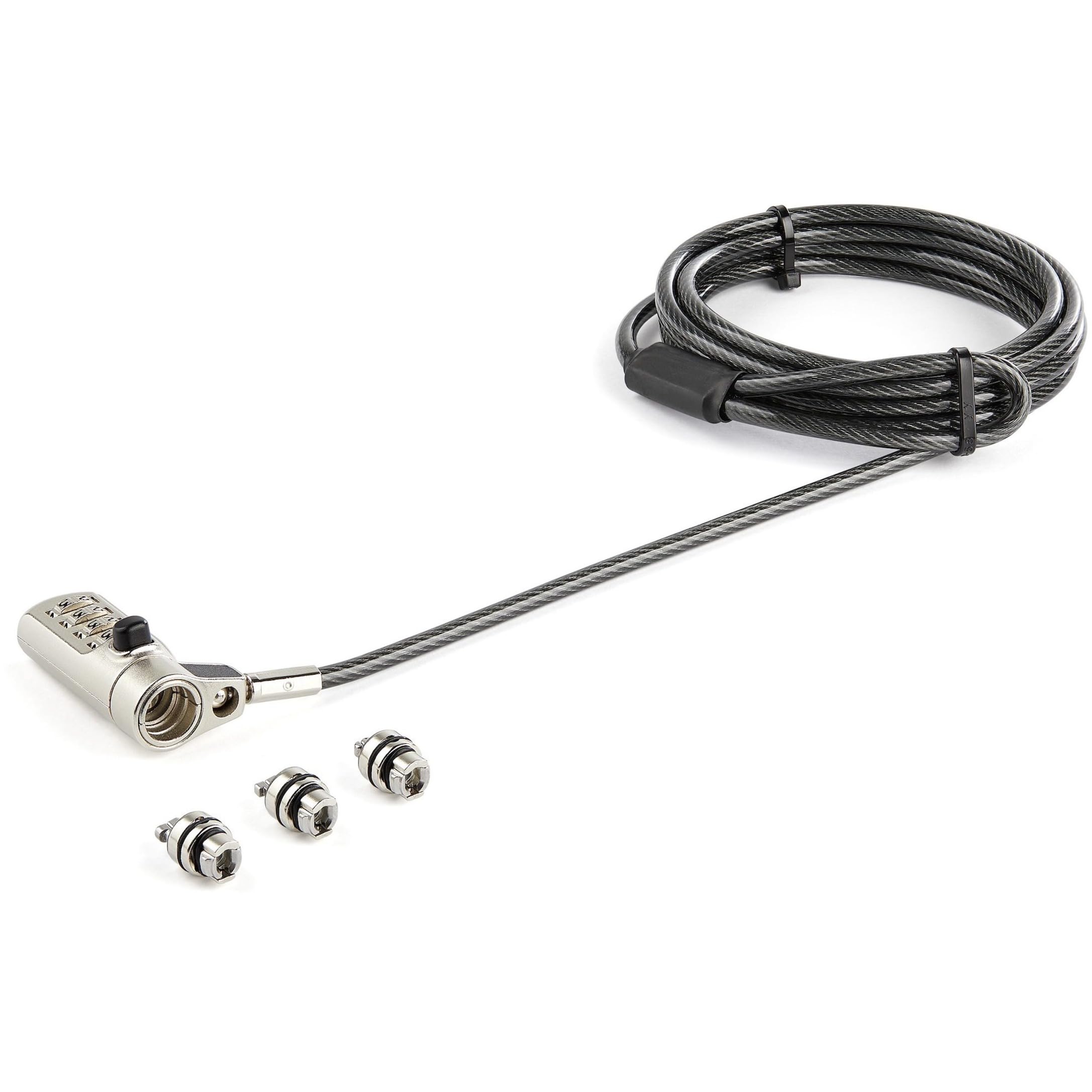 StarTechcom 65' (2m) 3-in-1 Universal Laptop Cable Lock - 4-Digit Combination Laptop/Desktop Security Compatible w/K-Slot Nano & Wedge Slot Computer Anti-Theft Steel (LTULOCK4D)