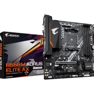 Gigabyte B550M AORUS ELITE AX Motherboard - Supports AMD Ryzen 5000 CPUs 5+3 Phases Pure Digital VRM up to 4733MHz DDR5 (OC) 1xPCIe 40 M2 Wi-Fi 6E GbE LAN USB 32 Gen 2