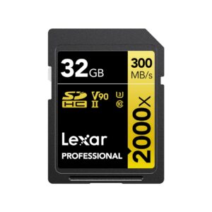 Lexar Professional 2000x SD Card 32GB SDHC UHS-II Memory Up to 300MB/s Read 260MB/s Write Class 10 U3 V90 for DSLR Full-HD Cinema-Quality 8K Video Cameras (LSD2000032G-BNNAG)