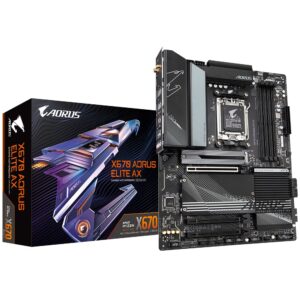 Gigabyte X670 AORUS ELITE AX Motherboard - Supports AMD Ryzen 8000 Series AM5 CPUs 16+2+2 Phases Digital VRM up to 8000MHz DDR5 (OC) 1xPCIe 50 + 4xPCIe 40 M2 Wi-Fi 6E 25GbE LAN USB 32 Gen2