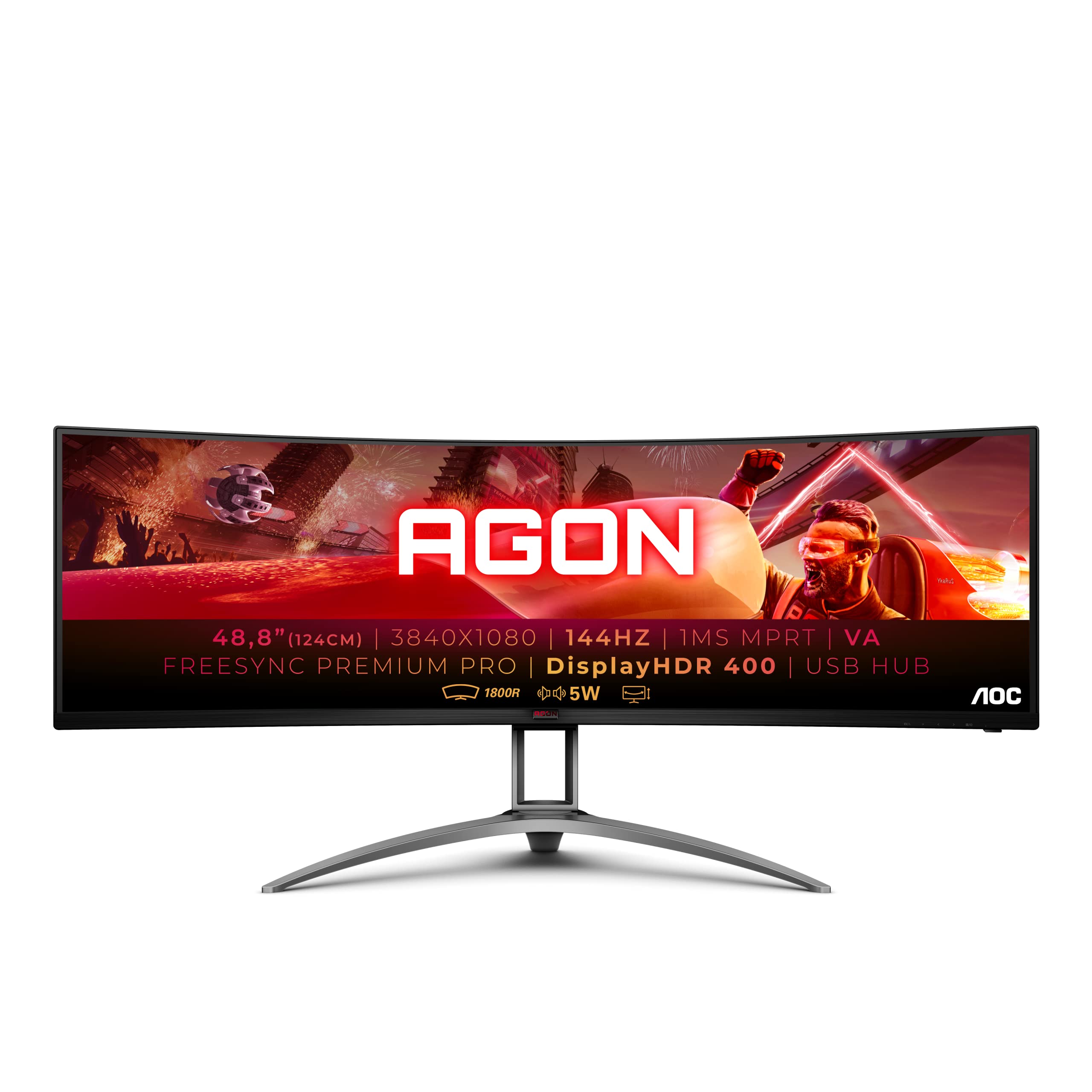 AOC AGON AG493QCX - 49 Inch Dual FHD Curved Gaming Monitor 144Hz VA 4ms GTG Height Adjust USB Hub FreeSync Premium Speakers (3840x1080 @ 400 cd/mHDMI 20 / DP 12 31)