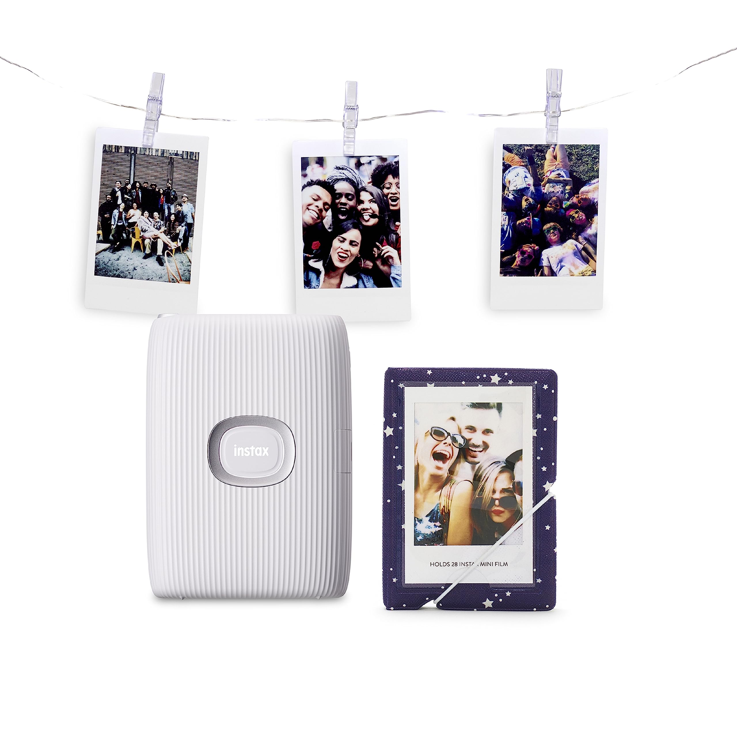 INSTAX Limited Edition LINK 2 portable smartphone printer with photo album and LED display lights mini film format Clay White