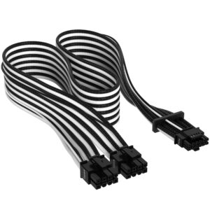 Corsair Premium 600W PCIe 50 / Gen 5 12VHPWR PSU Cable - Fits Type-4 PSUs via Dual 8-pin 12+4pin Connector Mesh Paracord Sleeving Black/White