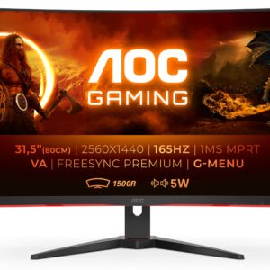 AOC Gaming CQ32G2SE - 32 Inch QHD Curved Monitor 165Hz 1 ms MPRT VA AMD FreeSync Premium Low Input Lag Speakers (2560x1440 @ 250 cd/m HDMI/DP)