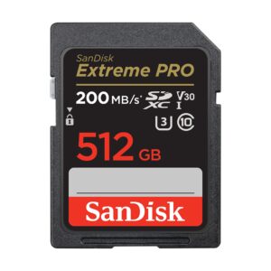 SanDisk 512GB Extreme PRO SDXC card SD V30 Memory 4K UHD up to 200 MB/s QuickFlow Technology RescuePro Deluxe Data Recovery Software UHS-I Class 10 U3