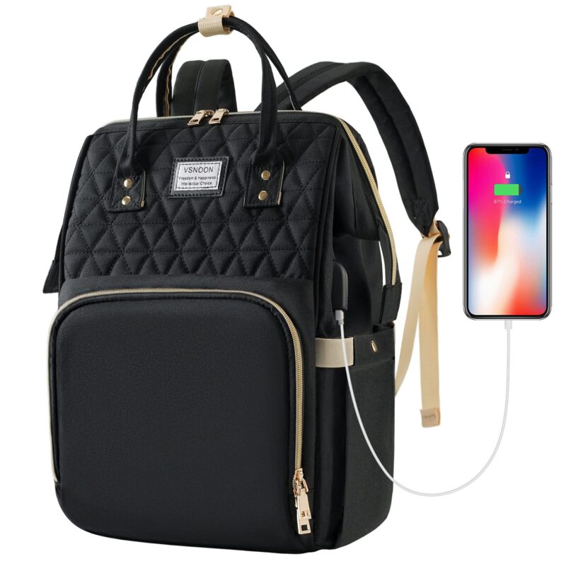 VSNOON Laptop Backpack for Women173 Inch Stylish Rucksack Wide Open Travel with USB Charging Port Water Resistant Business Work Bag Computer Men Black, photo 1 of 1
