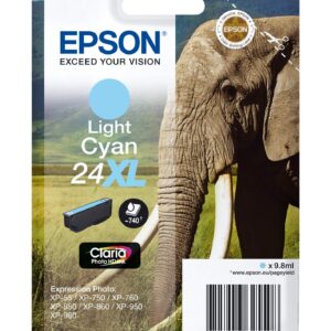 Epson 24XL Light Cyan Elephant High Yield Genuine Claria Photo HD Ink Cartridge XL Capacity