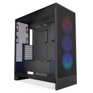 NZXT H7 Flow RGB Mid-Tower ATX Airflow Case with Fans Supports Bottom for Direct GPU Cooling Includes 360mm Single-Frame Fan Unit Cable Management Black