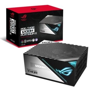 ASUS ROG Thor 1200W Platinum II PSU (1200 Watt Fully Modular Power Supply 80+ Lambda A++ Certified heatsinks 135mm PWM fan 0dB Mode OLED Panel Sleeved Cables Aura Sync)