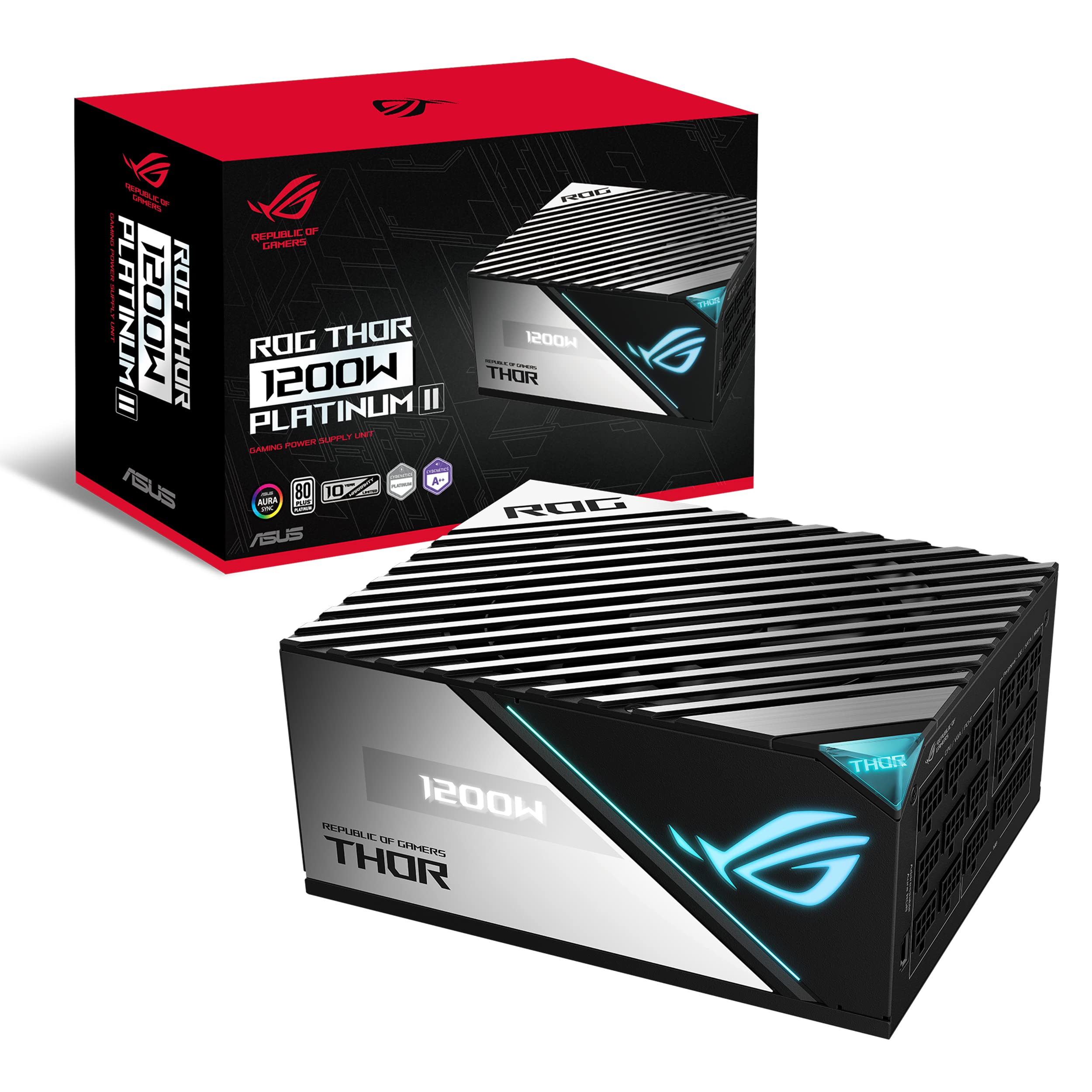ASUS ROG Thor 1200W Platinum II PSU (1200 Watt Fully Modular Power Supply 80+ Lambda A++ Certified heatsinks 135mm PWM fan 0dB Mode OLED Panel Sleeved Cables Aura Sync)