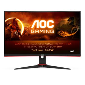 AOC Gaming C24G2AE - 24 inch FHD Curved Monitor 165Hz 1 ms MPRT VA AMD FreeSync Speakers Low Input Lag (1920x1080@ 250 cd/m HDMI/DP/VGA)