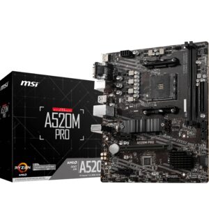 MSI A520M PRO Motherboard 'mATX AMD Ryzen 3000 3rd Gen AM4 DDR4 M2 USB 32 1 Type A DisplayPort LAN HDMI'