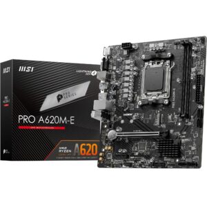 MSI PRO A620M-E Motherboard Micro-ATX - Supports AMD Ryzen 7000 Series Processors AM5 DDR5 Memory Boost 6400+MHz/OC 1 x PCIe 40 x16 M2 Gen4