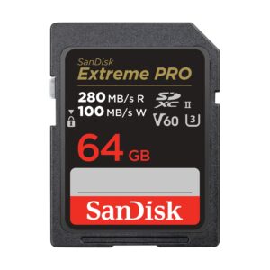 SanDisk 64GB Extreme PRO SDXC Card up to 280MB/s UHS-II Class 10 U3 V60