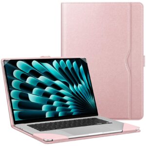 FINTIE Sleeve Case Compatible with Macbook Air 15 inch (2024/2023) M3/M2 Chip Premium PU Leather Protective Folio Book Cover for 153" Model A3114 A2941Rose Gold