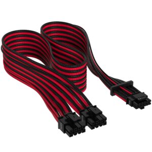 Corsair Premium 600W PCIe 50 / Gen 5 12VHPWR PSU Cable - Fits Type-4 PSUs via Dual 8-pin 12+4pin Connector Mesh Paracord Sleeving Black/Red