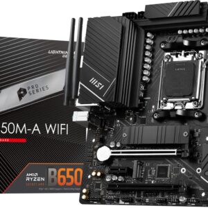 MSI PRO B650M-A WiFi ProSeries Motherboard (AMD Ryzen 9000/8000/7000 Series Processors AM5 DDR5 PCIe 40 M2 SATA 6Gb/s USB 32 Gen 2 HDMI/DP Wi-Fi 6E Bluetooth 53 25Gbps LAN mATX)